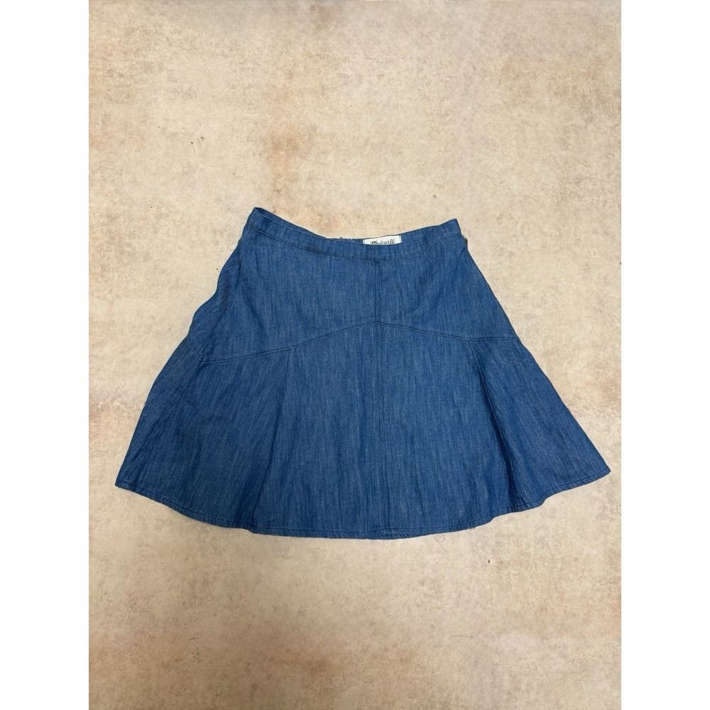 Madewell Linen Blend Blue Denim Jean Skirt Size 0 Zip Closure A-line Zipper - Picture 3 of 13